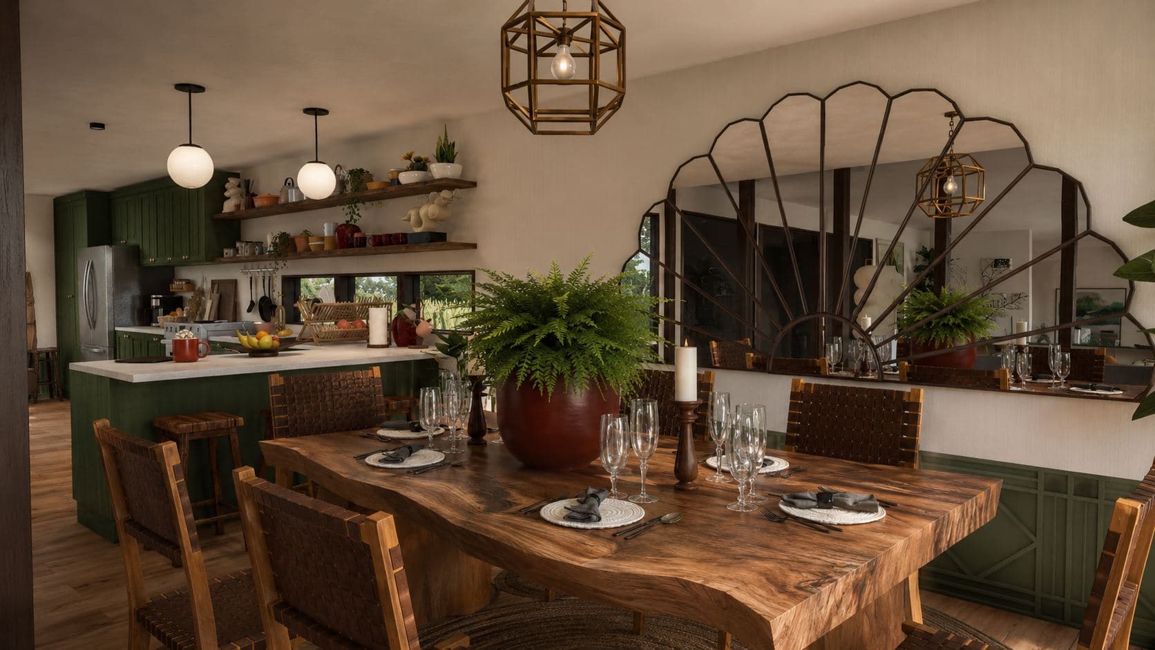 Cocina y comedor en espacio abierto